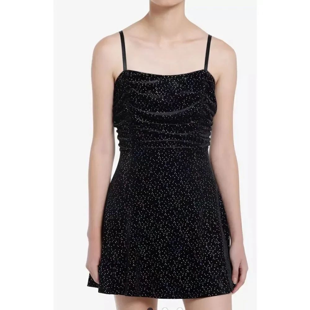 Hot Topic Cosmic Aura Rainbow Sparkle Velvet Cami Dress Black Nwot Small